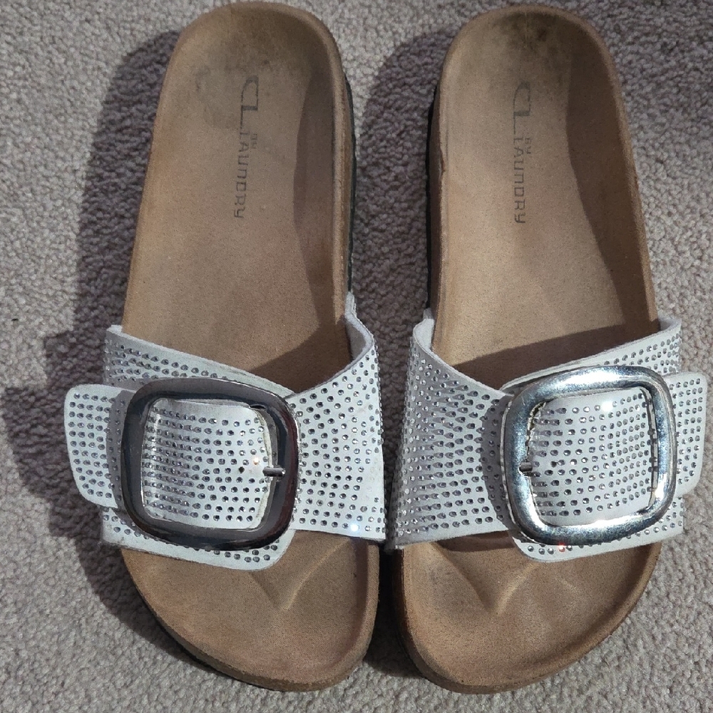 CL by Laundry Women's White Mules with Silver Buckle